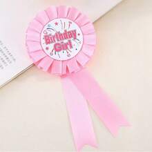 1pc Satin Pleated Ruffle Birthday Theme Badge, Swallowtail Ribbon 3D Exquisite Design, Back-Attached Safety Pin For Secure Wear, Exclusive Text Highlights Protagonist Identity, Suitable For Birthday Party Photography, Perfect For Personal Use Or Gift Set - Multicolor - View 2