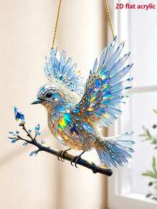 Colorful Acrylic Bird Hanging Ornament, Painted Glass Style Window Catcher, Crystal Effect Blue Bird Pendant, Rainbow Catcher Decoration, Suitable For Home, Balcony, Window, Christmas Tree Decoration, Nature Lover Gift, Birthday Christmas Gift - A - View 3