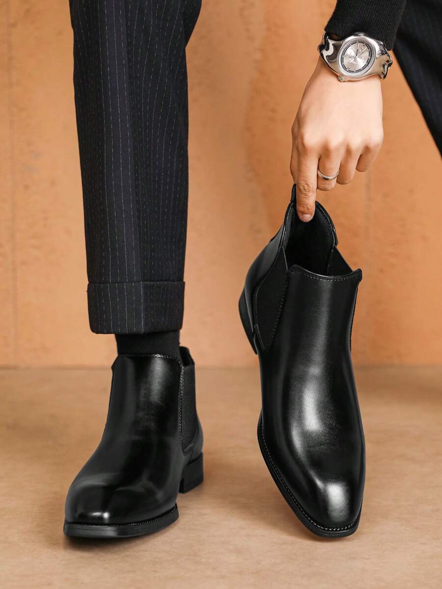 Mioeert Men's Chelsea Boots - Men's Business Square Toe Mid-Calf Dress Boots, Square Toe Ankle Boots, Suitable For Daily Business, Wedding Occasions