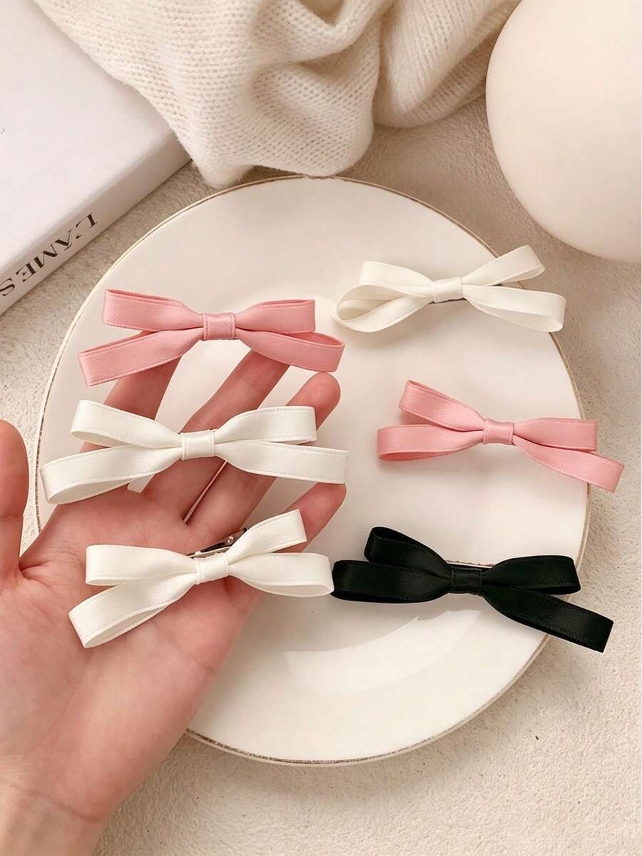 6pcs Cute Girl Ribbon Bow Hair Clips Sweet Duckbill Side Bangs Hair Clips For Loose Hair And Pigtails - Multicolor - View 1