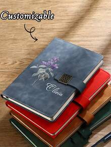 Set Buku Catatan Kancing Bunga Kustom, Buku Harian Kancing Emas dengan Pola Bunga Timbul, Nama yang Dapat Disesuaikan, Termasuk Pena dan Kotak Hadiah, Hadiah Alat Tulis, Hadiah Wisuda - MultiWarna - View 2