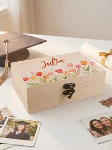 Custom Wooden Keepsake Box, Cute Floral Memory Box, Personalized Kids Room Decor, Customized Birthday Gift, Customizable Christmas Keepsake, Kids Gift - Style B - View 6