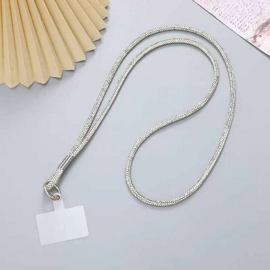 Cordão Smartphone Corrente Celular de Strass 60CM/65CM Acessório Pescoço Corpo - Prata - Visão 1