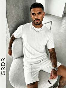 GRDR Men's Summer Knit Solid Ribbed Short Sleeve Sweater, Sporty Casual, Suitable For Outdoor Activities - White - View 4