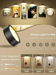 3pcs LED Battery Powered Magnetic Mount Picture Lights, Wireless Remote Control Home Wall Decor Art Display Lights - Black - View 8