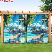 1PC/2pcs Outdoor Window Shade Including Hooks; Featuring Tropical Island Print; Machine Washable; Ideal For Gazebos, Patios And Gardens - Printing - View 14