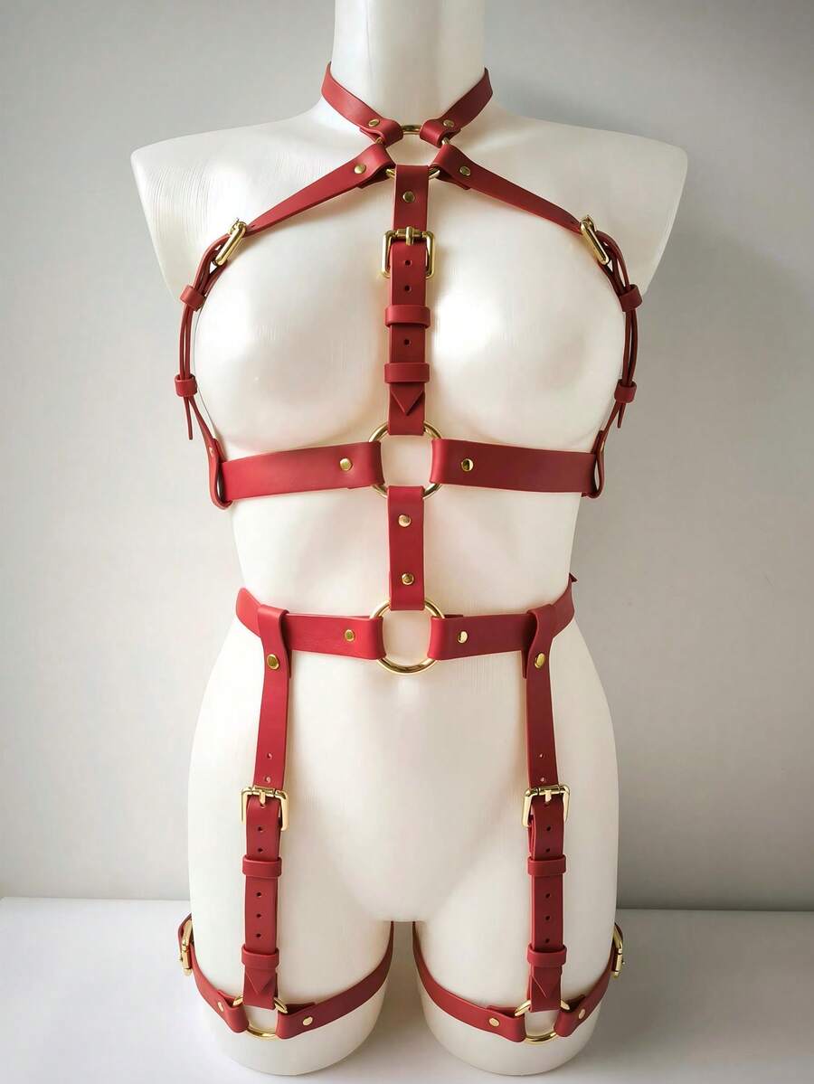 1pc Women's Red Gothic Style Bustle Waist Corset Belt With Straps, Suitable For Party, Gathering, Daily Commute, Halloween, Music Festival And Other Occasions - Red - View 1