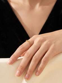 Thin Twisted Rope Plain Ring, 14K Gold Plated 304 Stainless Steel, Waterproof Hypoallergenic Non-Fading, Ins Gentle Style Stackable Thin Ring - Rx1.5 - View 6