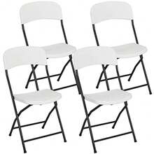 Folding Chairs Set Of 4 Plastic Chairs Portable Foldable Metal Folding Chairs With Metal Frame HDPE Backrest And Seat Cushion 265 LBS Capacity For Indoor Use, White - White - View 8