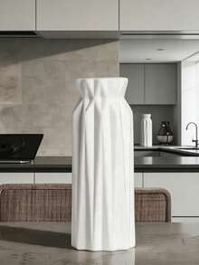 1pc White Plastic Flower Vase, Floral Decorative Vase, Minimalist Summer Decor, Suitable For Living Room, Dining Table, TV Stand, Also Suitable For Living Room, Dining Table, Bedroom, Wedding, Modern Minimalist Tabletop Decoration - White 1pc - View 1