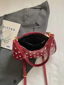 1 pieza Bolso de hombro de cuero PU de unicolor para mujer, bolso bandolera multifuncional, adecuado para ir al trabajo, con correa de hombro ajustable - Burdeos - Ver 5