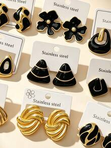12/9/6 Sets Stainless Steel Earrings, Stainless Steel Material, Styles Include Geometric And Asymmetric Designs. Elegant Everyday Wear Earrings, Ideal Valentine's Day Gift. (Random Shipment) - Stainless Steel Set - View 5