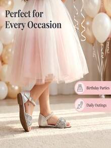 Infant/Toddler Girls' Flat Shoes, Sequin & Pearl Decor, Princess Crystal Shoes For Spring, Summer & Autumn - Silver - View 2