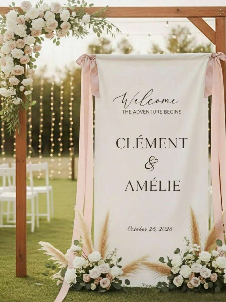 Custom Wedding Welcome Sign, Wedding Fabric Welcome Banner, Modern Wedding Welcome Banner, Fabric Sign Custom Wedding Banner, Bohemian Wedding, Bridal Shower Sign Personalized Name Custom Wedding Sign, Custom Minimalist Welcome Sign, Fabric Welcome Sign, Wedding Decor, Custom Fabric Wedding Sign, Personalized Party Decor, Minimalist Sign, Fabric Sign, Wedding Welcome Sign - Multicolor - View 1