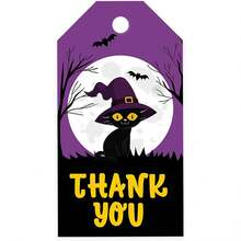 可愛黑色貓咪萬聖節經典禮品吊牌附繩，適用於袋子，2 x 3.75 英吋 - Black Cat Halloween - 查看 1