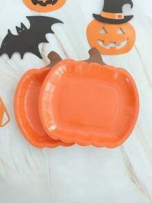 10pcs Disposable Paper Plate, Cute Pumpkin Design Dinner Plate For Halloween Thanksgiving Christmas Party Disposable Tableware, Trick Or Treating - View 1