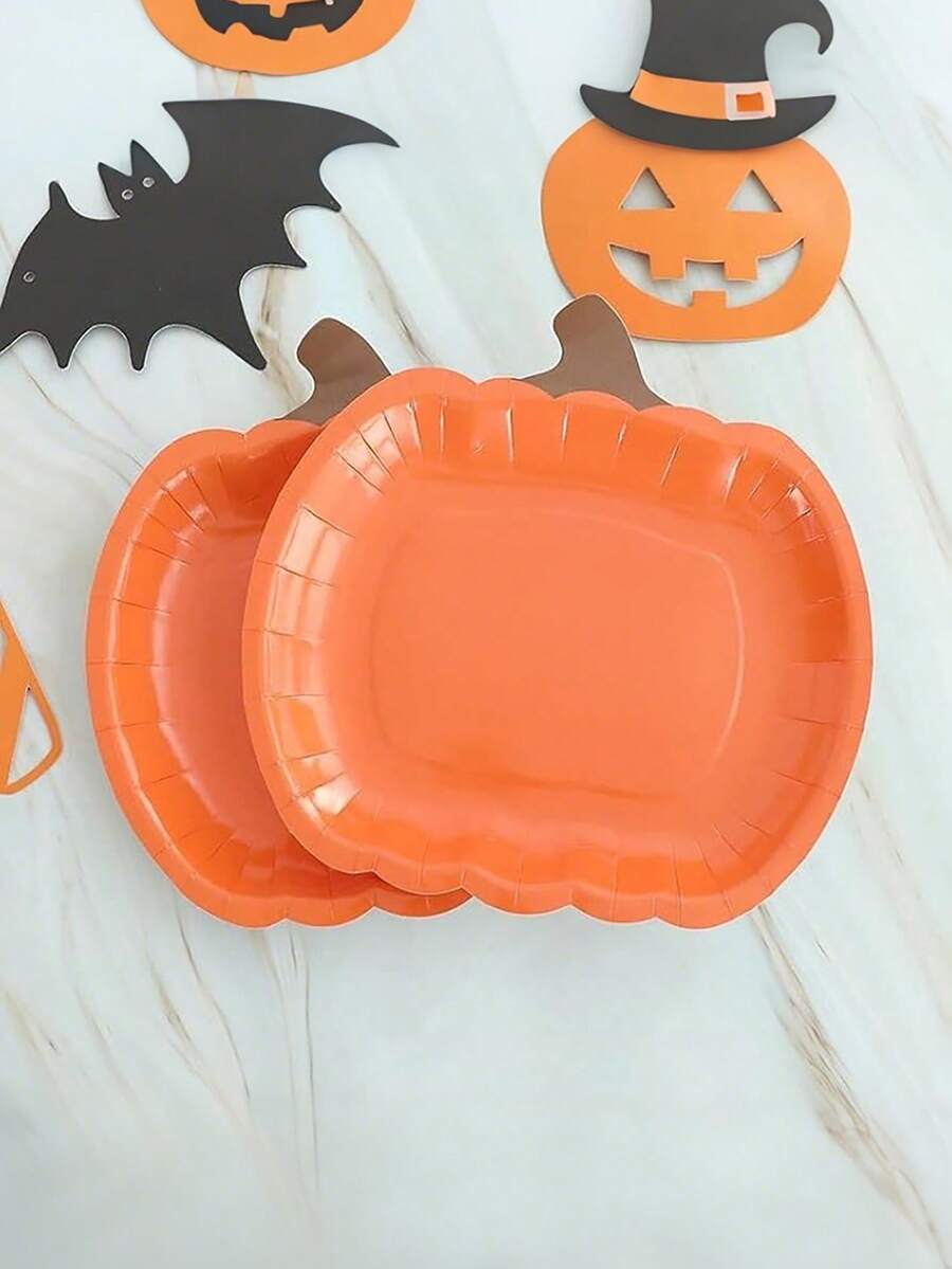 10pcs Disposable Paper Plate, Cute Pumpkin Design Dinner Plate For Halloween Thanksgiving Christmas Party Disposable Tableware, Trick Or Treating - View 1