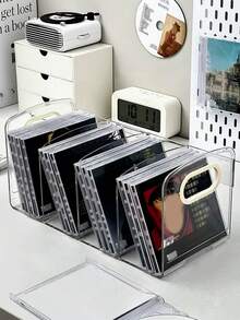 1/2pcs Clear CD Holder, DVD/CD Display Rack, CD Storage Box. Vinyl Record Storage Stand. Standard CD Cases For Media Shelf Storage And Organization. Desktop Plastic File Divider For Papers, Book, Document, Magazines Organizer. Table Decor - Transparent - View 7