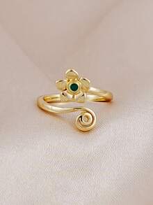 1pc Minimalist Floral Design Toe Ring, Suitable For Women's Daily, Summer Beach, Vacation, Party Wear - Gold - View 5
