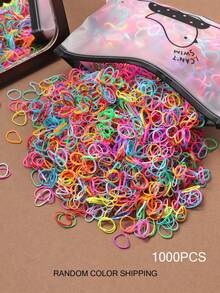 1000/2000pcs/Pack Disposable Multi-Color Mixed Rubber Bands, Women's Simple Daily Non-Damaging Hair Ties, High Elasticity Small Hair Bands, Random Color Shipment - Multicolor - View 5
