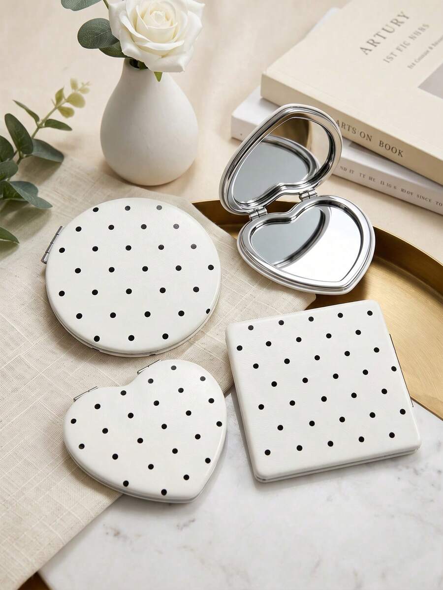 Portable Foldable Double-Sided Makeup Mirror, Ultra-Thin Lightweight PU Leather 180° Flip Cover Makeup Mirror, Anti-Drop Easy-To-Carry Multi-Function Small Makeup Mirror, Travel Essential For Multiple Scenarios, Ideal Gift For All Genders - Multicolor - View 1