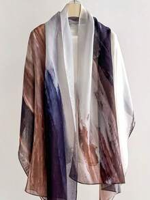 1pc 2026 Fashion Spring/Summer Thin Ink Print Gauze Scarf Street Beach Towel 80*182cm Extra Long Silk Scarf Women Breathable Versatile Floral Print Shawl Headscarf Scarf Wrap Suitable For Travel, Photography, Check-In - Multicolor - View 8
