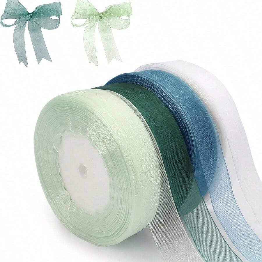 1/4Rolls Of 45M Satin Ribbons, 20Mm Wide, White, Mint Green, Forest ...