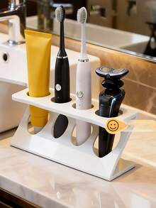 1PC Black & White Optional Plastic Toothbrush Holder, 4 Holes Freestanding Countertop Storage Stand For Electric Toothbrushes And Toothpaste, Multifunctional Modern Bathroom Washbasin Oral Care Organizer Rack - Multicolor - View 6