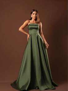 Elegant Strapless Graduation Party Dress Code 110 - Olive Green - View 4