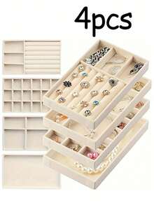 4pcs Swan Jewelry Display Tray Set, Jewelry Display Tray, Jewelry Box, Cosmetic Display Rack, Multi-Functional Jewelry Display Storage Box, Jewelry Storage Tray, Cosmetic Storage Box, Stackable Jewelry Organizer Tray, Desktop Jewelry Display Storage Tray Box, Large Stackable Drawer Tray, Suitable For Earrings, Necklaces, Rings, Bracelets, Pendants, Lipsticks, Faux Pearls, Brooches, Etc., Elegant And Convenient Bedroom Accessory, A Cosmetic Storage Box Suitable For Room Bedroom Beautiful Girls Accessory Storage, Jewelry Storage Box - Multicolor - View 1