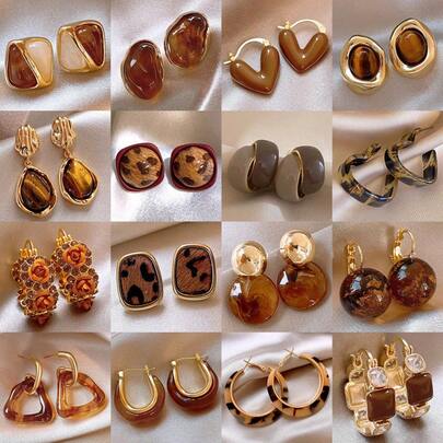 10 piezas de pendientes de tono ámbar para mujeres, pendientes de perlas de diseño de nicho de lujo de alta gama