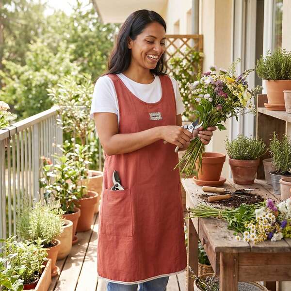 Women's Fashion Embroidered Pocket Apron - Durable Polyester Cooking And Baking Apron, Suitable For Kitchen, Painting, Etc. - Adjustable Neck Strap, Red With White Embroidery, Perfect For Home Or Professional Use, Baking Essential | Embroidered Apron | Durable Polyester, Baking Supplies