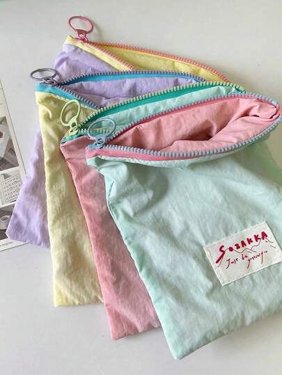 Bolsa de maquillaje portátil multifuncional mini, bolsa de almacenamiento de gran capacidad impermeable y suave de unicolor, adecuada para cosméticos, cuidado de la piel, teléfono, artículos pequeños de uso diario, bolsa de viaje de moda para mujeres y niñas, adecuada para el hogar, baño, playa, vacaciones, viajes, regalo, regreso a la escuela