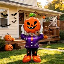 1pc 150cm Extra Large Standing Detachable Pumpkin Head Base Aluminum Foil Balloon, Halloween Party Atmosphere Decoration Toy Shaped Balloon - View 4