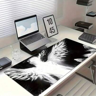 Simple Black And White Angel Wings Large Anti-Slip Gaming Mouse Pad - Waterproof Desk Protector Pad With Abstract Art Design, For Office Workers, Laptops And Desktops, Cool Gift