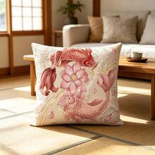 1pc Lotus & Goldfish Print Pillow Case, Japanese Koi Design Pattern, Machine Washable With Zipper Closure, Suitable For Indoor/Outdoor Home Decor Decorative Pillow Cover, Bedroom Decoration, Durable Fabric, Decorative Pillow, Cozy Home Enthusiasts, Double-Sided Print Pillow Case, Versatile Decorative Pillow Cover, 2D Flat Print (Pillow Insert Not Included) - Multicolor - View 1