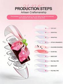 10 pezzi di adesivi per unghie fatti a mano con bordo francese color albicocca nudo, unghie finte classiche, mini fiori 3D colorati con decorazioni miste di strass, adesivi per arte di unghie stile dolce macaron girly, adatti per uso quotidiano, spose, feste di vacanza, forniture per arte di unghie, unghie press-on fatte a mano - Multicolore - Visualizzare 4