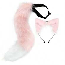 Halloween Animal Ears & Tail Set, Cosplay Props For Anime Convention, Cat Girl Animal Ears Cosplay, Handmade Cat Ear Headband & Cat Tail Set, Handmade Realistic Cat Ear Headband & Fox Tail Accessory, Anime Animal Ears & Tail Set With Bell Collar - Gray 2-piece Set - View 9