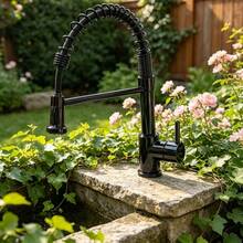 Glossy Black Spring Pull Out Kitchen Faucet, 360° Rotatable Extensible Sink Tap - A - View 3