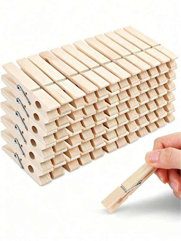 30pcs/50pcs/80pcs Natural Wood Clothespins, Approx. 7.2cm (2.8in) Portable Travel Hangers, Multi-Functional Folding Clips, Hotel Socks & Underwear Drying Clips, Travel Drying Rack, Travel Essential, Car Accessory, Outdoor Gear, Luggage Practical Accessory, Summer Necessity, Office Supplies