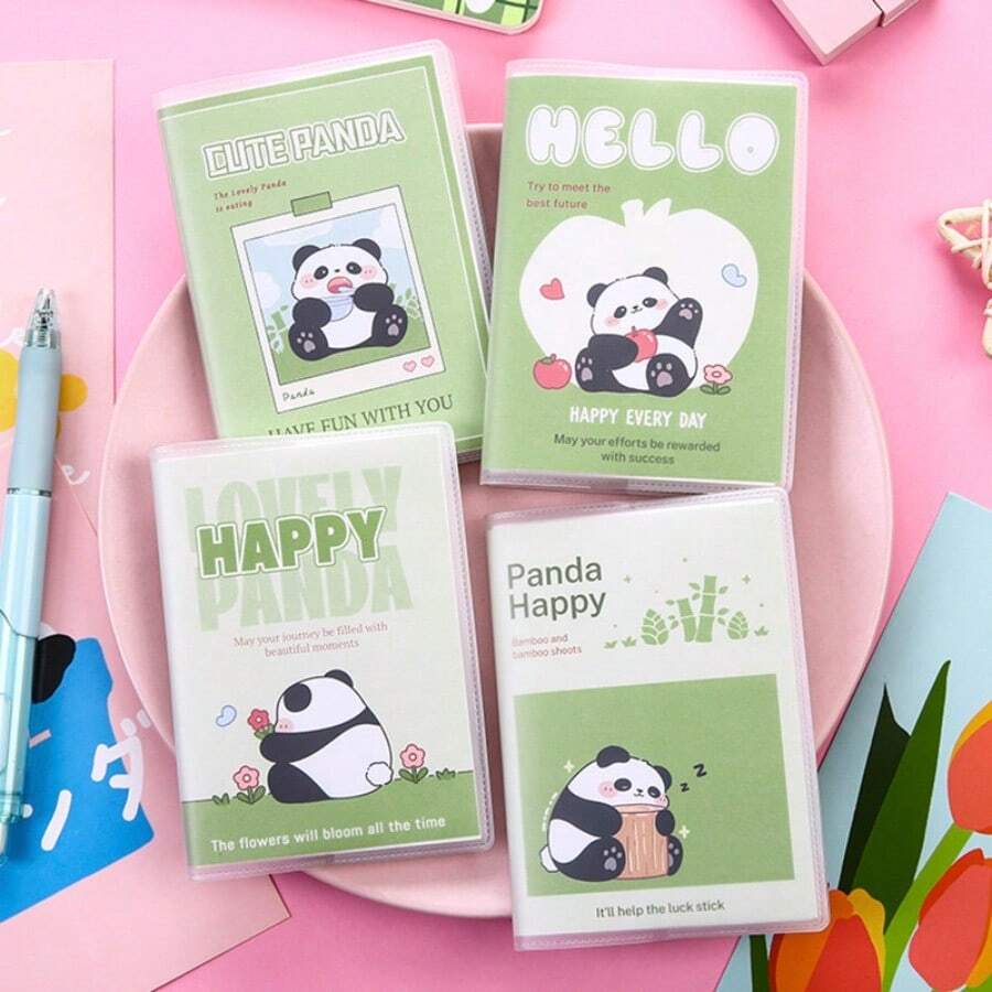 60 Sheets A7 Cartoon Panda Series Pocket Notebook, Portable Waterproof PVC Cover Compact Mini Notepad, Cute Animal Design Memo Pad For Students School Office Travel Daily Note Taking Stationery Supplies School Supplies - Panda - View 1