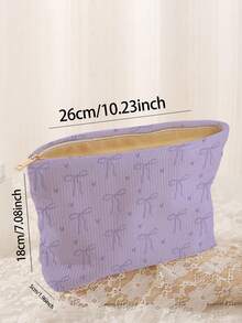 1pc Portable Cosmetic Storage Bag With Bow Pattern Double-Sided Print Travel Zipper Makeup Bag Multi-Functional Toiletries Organizer - Multicolor - View 3