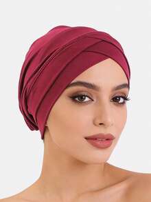 1 buah Topi Beanie Elastis Silang Ganda Wanita, Topi Dasar, Topi Rambut, Topi Jilbab, Cocok untuk Pemakaian Sehari-hari - Burgundy - View 46