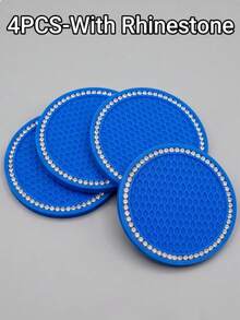 YITUMU 2pcs/4pcs Silicone Anti-Slip Car Cup Holder Coasters - Cup Mat With Crystal Edge, Waterproof & Fashionable, Suitable For Car Or Home Use - Multicolor - View 29