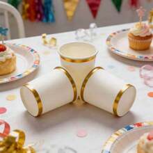 10/20/30/40/50pcs Elegant Gold Foil Rim Paper Cups, Suitable For Hot And Cold Drinks, Perfect For Parties, Picnics, Travel And Various Occasions, Ideal For Any Occasion And Birthday Celebrations - Multicolor - View 3