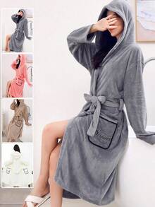 1件女款純色浴袍，毛絨柔軟吸水快乾，舒適透氣，浴巾，可穿式毛巾，睡袍，適用於居家/SPA/飯店/休閒，四季皆宜，浴室裝飾 - 彩色 - 查看 2