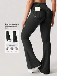YEOREO Flare Leggings With Pockets For Women Butt Lifting Gym Yoga Leggings Winter Leggings 31.5"Black Leggings No Front Seam Flare Leggings - 黑色 - 查看 1
