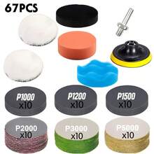 67pcs Car Repair Polishing Set, Includes 3-Inch Soft Pad, 60pcs 1000-5000 Grit Sandpaper, Waxing Polishing Pad, Drill Adapter, Scratch Repair Tool, Suitable For Car Polishing And Furniture Polishing - Black - View 8