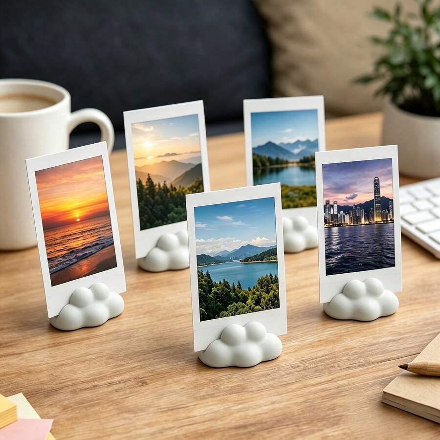 6pcs Cloud Photo Clips Compatible With Multiple Sizes, Portable Instant Photo Holder, Desk Desktop Small Decoration - Clouds - View 1