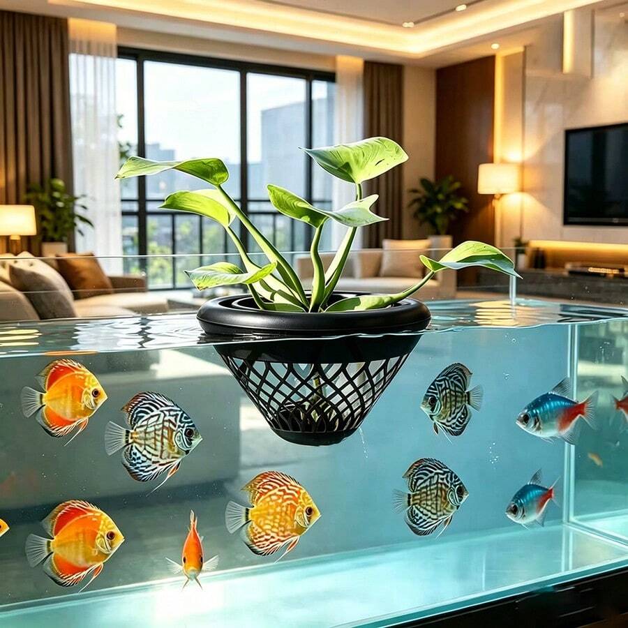 1pc Floating Plant Pot For Aquarium, Hanging Hydroponic Planter, Suitable For Freshwater Fish Tank Water Purification And Decoration Accessory - A - View 1